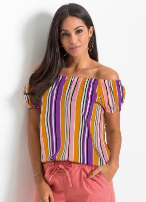 Blusa Ombro a Ombro (Listrada Rosa)