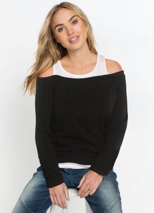 Blusa Ombro a Ombro Visual Duplo (Preto/Branco) Blusa Ombro a Ombro Visual Duplo (Preto/Branco)