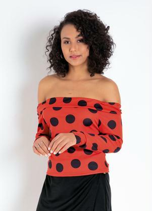 Blusa (Poá Laranja) Ombro a Ombro Blusa (Poá Laranja) Ombro a Ombro