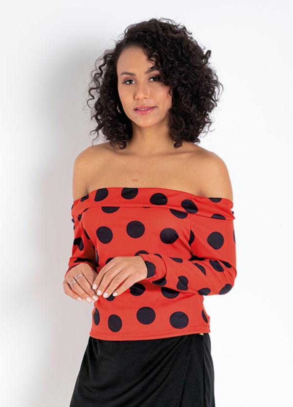 Blusa (Poá Laranja) Ombro a Ombro Blusa (Poá Laranja) Ombro a Ombro