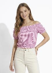 Blusa Xadrez com Decote Ombro a Ombro
