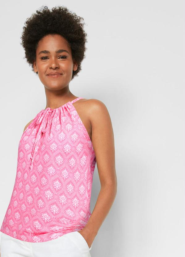 Blusa com Amarra��o no Decote (Paisley Rosa)