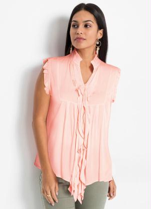 Blusa com Babados e sem Mangas (Rosa)