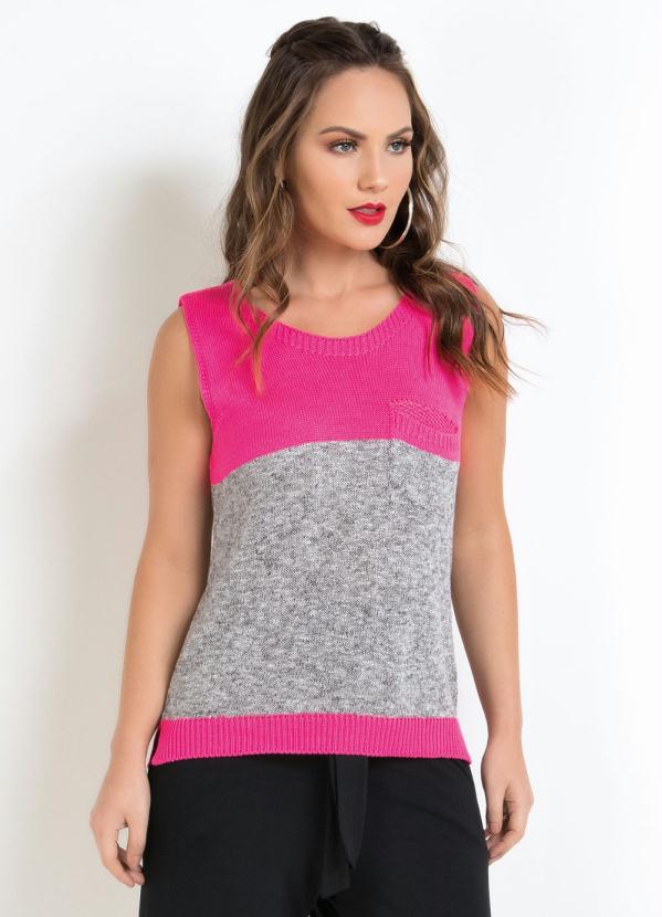 Blusa em Tricot com Bolso (Rosa)