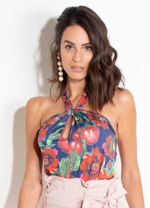 Blusa Frente �nica com Vazado (Tropical) Quintess