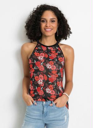 Blusa Trap�zio Estampada (Floral Dark)