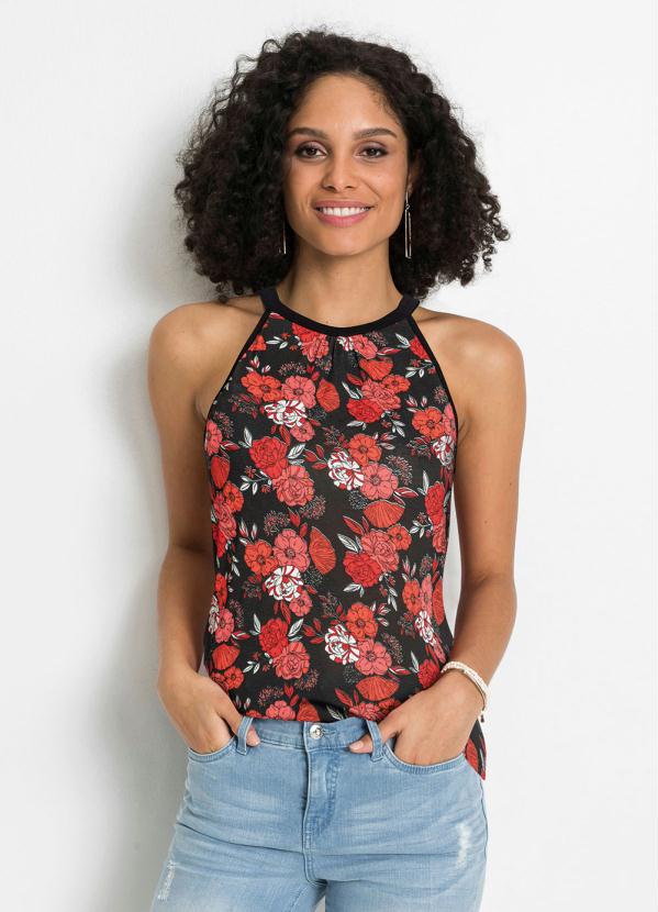 Blusa Trap�zio Estampada (Floral Dark)