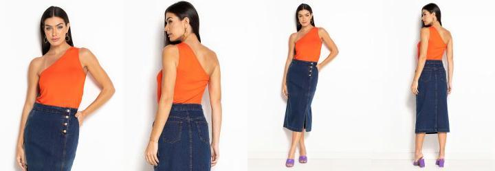 Blusa um Ombro S� Laranja