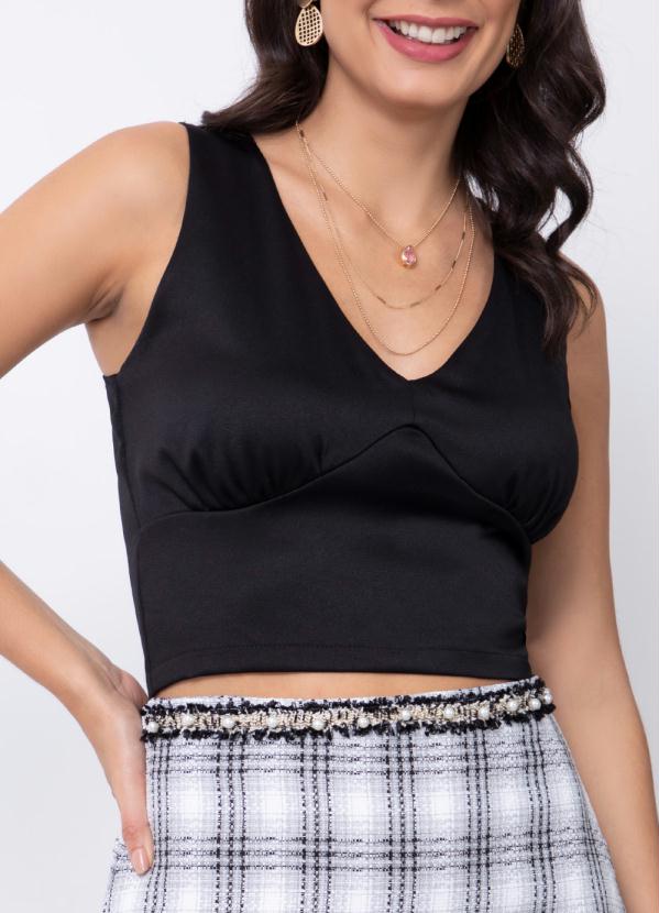 Cropped (Preta) com Recorte Franzido