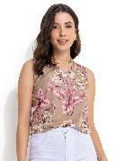 Regata Curta Floral Bege sem Mangas