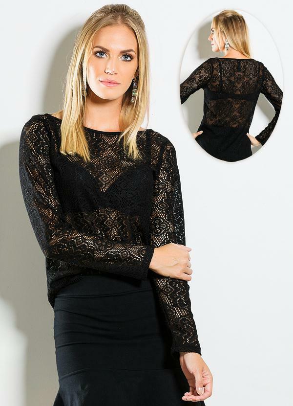 blusa com transparência preta