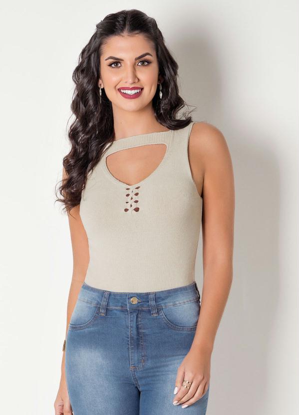 Body (Bege) com Decote Vazado