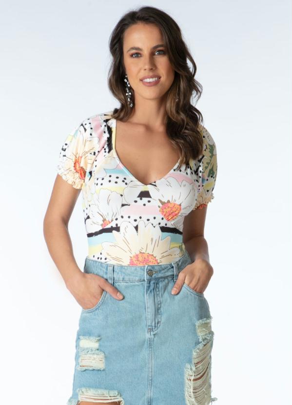 Body (Margaridas) Mangas Curtas Bufantes