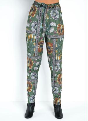 Calça Clochard com Faixa (Floral Verde) Calça Clochard com Faixa (Floral Verde)