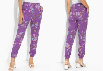Cal�a Floral Roxo com Bolsos Funcionais