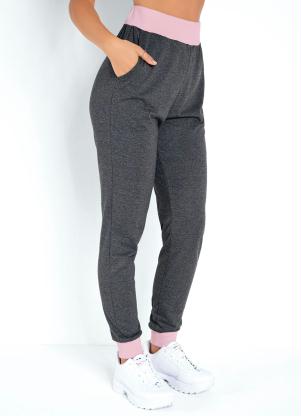 Cal�a Jogger (Mescla e Rosa) com Bolsos