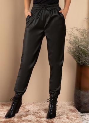 Cal�a Jogger Resinada (Preta) com El�stico no C�s