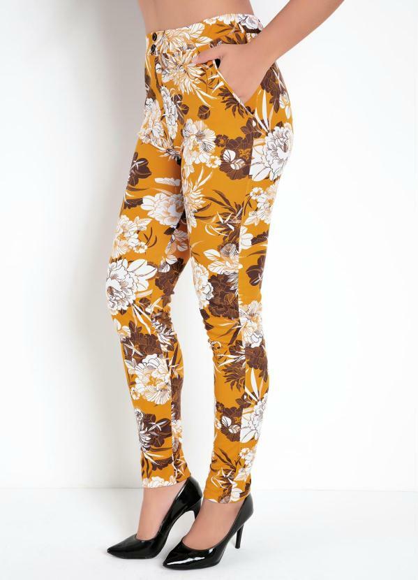Cal�a Modelo Cenoura (Floral Mostarda) com Bolsos