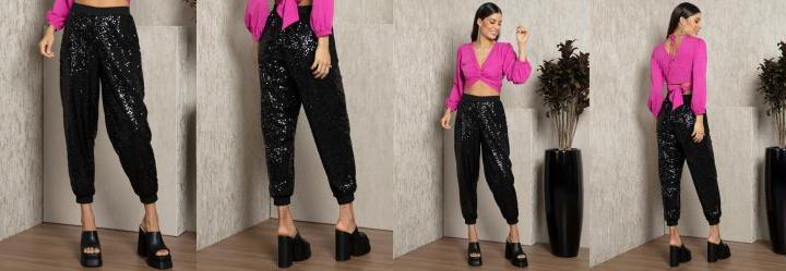 Cal�a Jogger Preta em Paet� Forrada