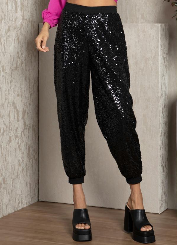 Cal�a Jogger (Preta) em Paet� Forrada