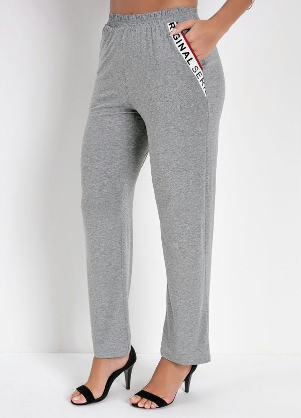 Calça (Mescla) com Detalhe de Cadarço nos Bolsos Calça (Mescla) com Detalhe de Cadarço nos Bolsos