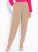 Cal�a Xadrez Com Cintura Alta e Bolsos Funcionais