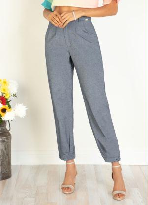 Cal�a Cropped de Cintura Alta (Azul) com Punhos