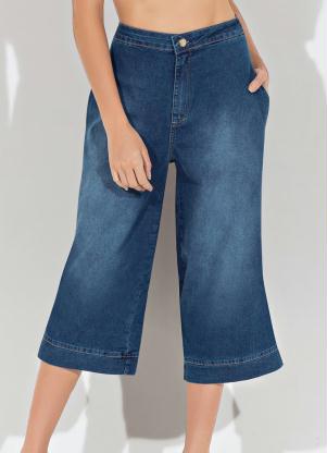 Cal�a Pantacourt (Jeans) com Bolsos Funcionais