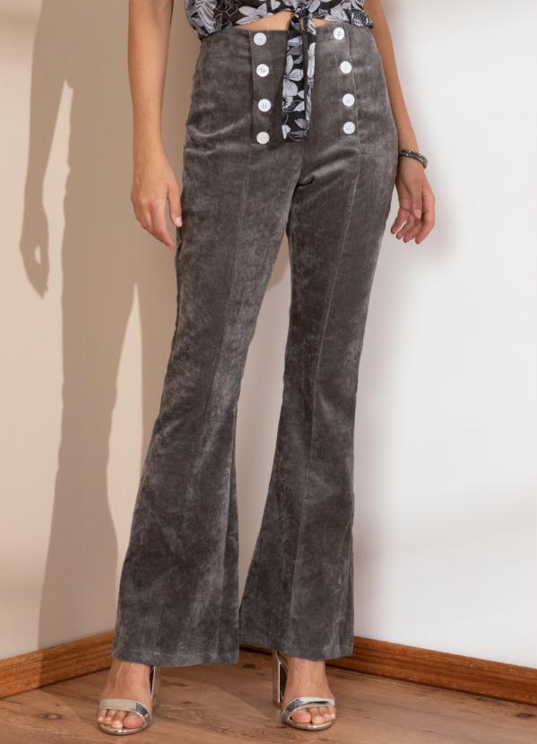 Calça Flare em Veludo Cotelê (Cinza) com Botões Calça Flare em Veludo Cotelê (Cinza) com Botões
