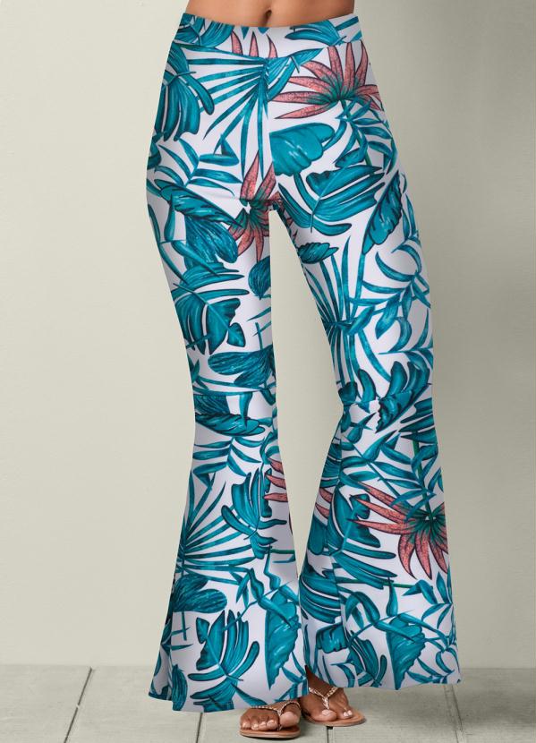 Calça Flare Estampa Folhagens (Branca) Calça Flare Estampa Folhagens (Branca)