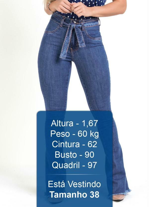 calça flare jeans cintura alta sawary