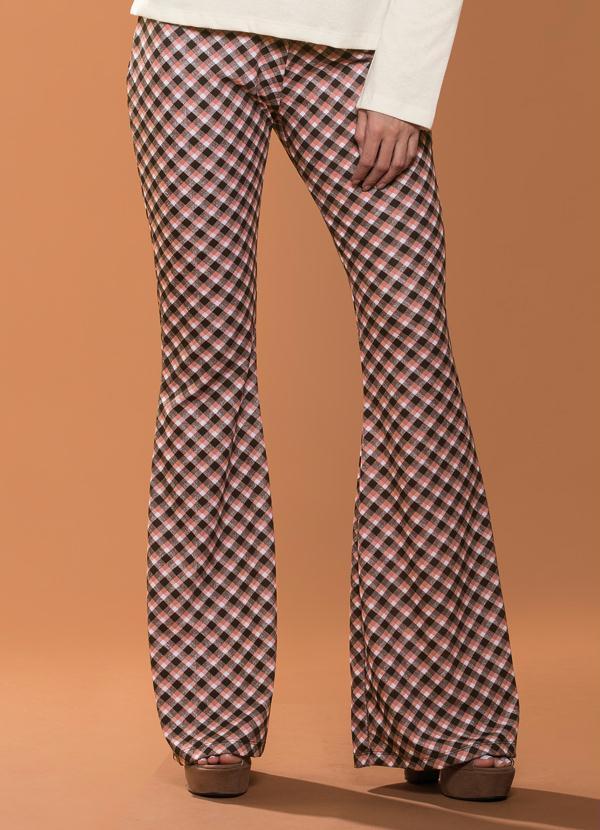 calça flare tecido cintura alta