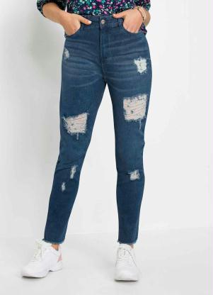 Cal�a Cigarrete Jeans Destroyed (Azul Escuro)