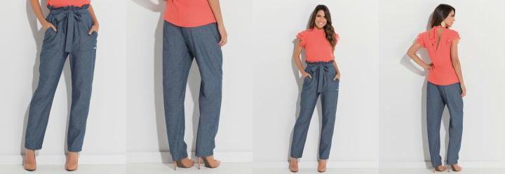 Cal�a Clochard em Jeans Azul com Bolsos