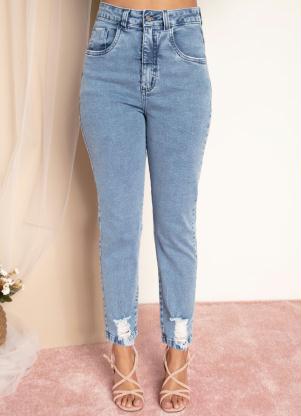 Cal�a Jeans (Azul Claro) Efeito Destroyed e Bolsos