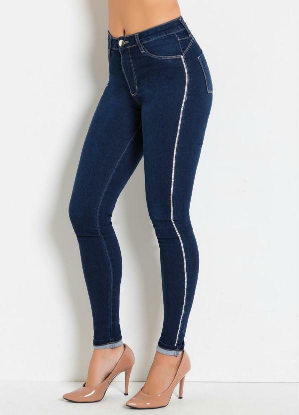 calça jeans com elastico na lateral