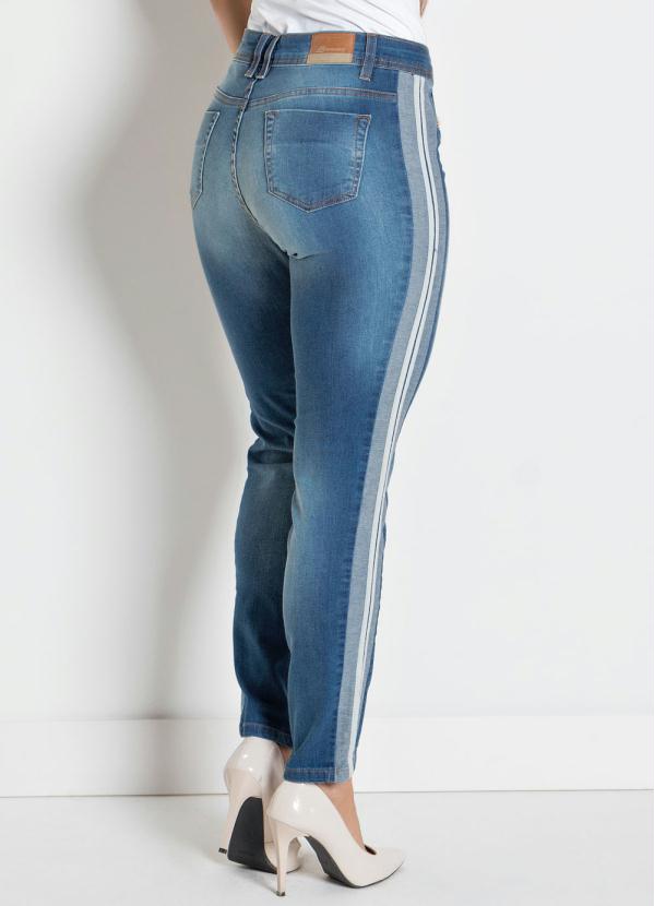 calça jeans com listra lateral feminina