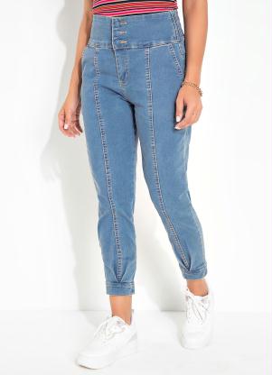 Cal�a (Jeans) Cropped com Recortes e Bolsos Sawary