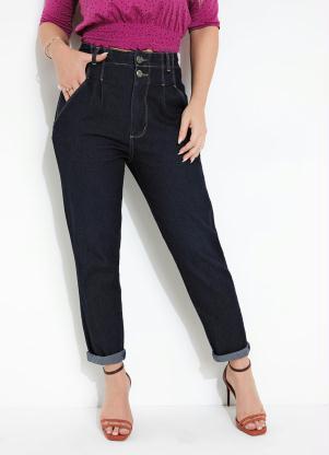 Cal�a (Jeans) Mom Jeans com Bolsos e Pregas Sawary
