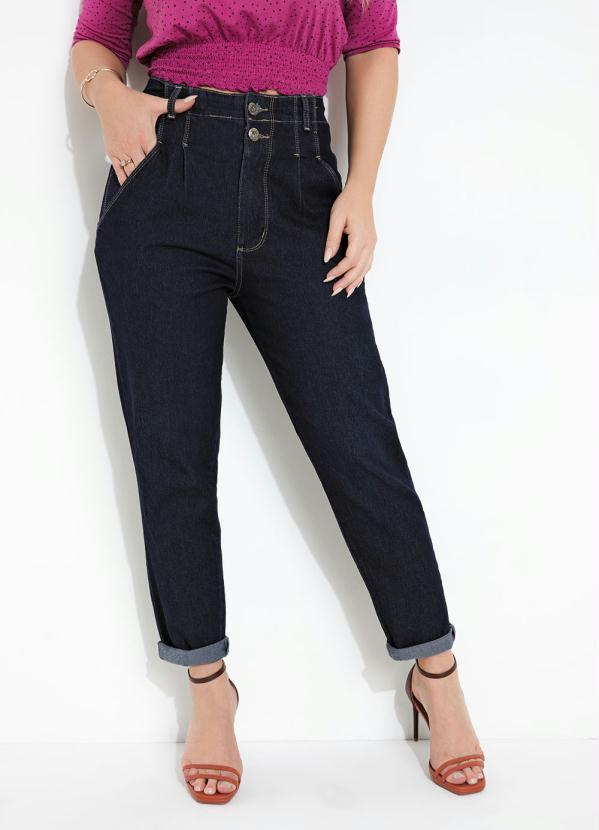 Cal�a (Jeans) Mom Jeans com Bolsos e Pregas Sawary