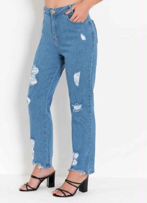 Cal�a (Jeans) Reta com Efeito Destroyed Sawary
