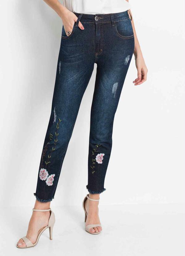 Cal�a Jeans Skinny Bordada (Azul)
