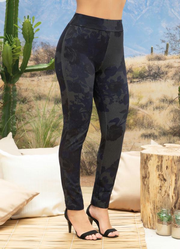 Calça Legging (Floral Preta) com Elástico no Cós Calça Legging (Floral Preta) com Elástico no Cós