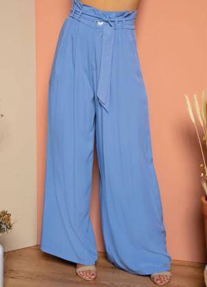 Cal�a Pantalona (Azul) com Pregas e Bolsos