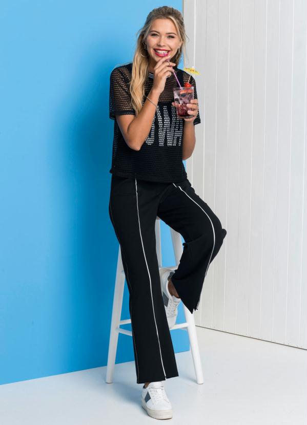 calça pantalona de listra