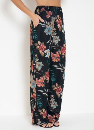 Cal�a Pantalona (Floral Preta) com Bolsos