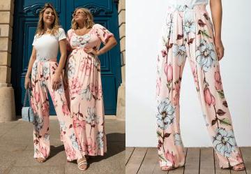 Cal�a Pantalona Floral Rosa com Bolsos