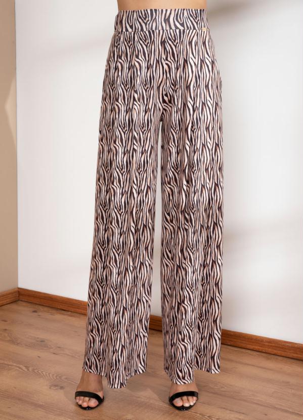 Cal�a Pantalona (Tigre Bege) com Pregas e Bolsos