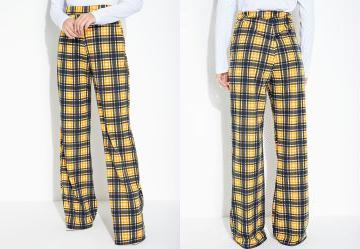 Cal�a Xadrez Amarelo com Bolso e Cintura Alta