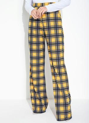 Cal�a (Xadrez Amarelo) com Bolso e Cintura Alta